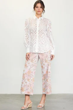 SKIES ARE BLUE Eyelet Buttondown Shirt* Blouses|Long Sleeve Tops