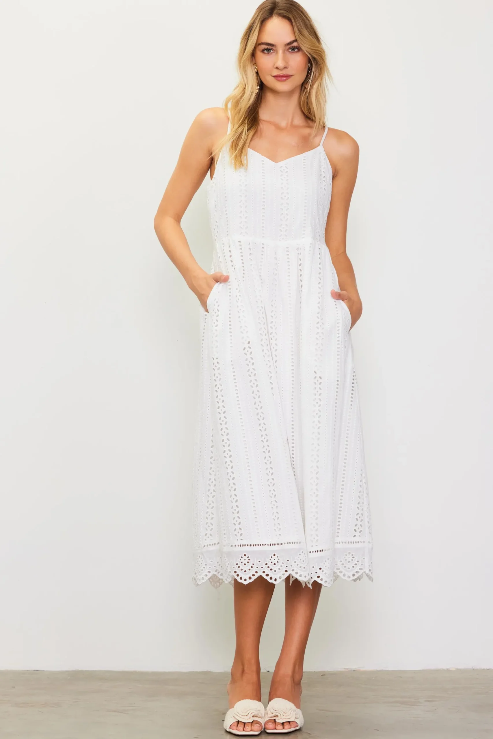 SKIES ARE BLUE Eyelet Lace Midi Dress* Midi Dresses