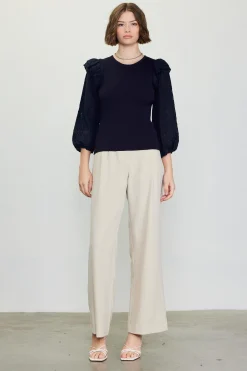 SKIES ARE BLUE Eyelet Ruffle Sleeve Knit Top* Long Sleeve Tops