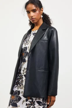 SKIES ARE BLUE Faux Leather Tailored Blazer* Outerwear|Blazers