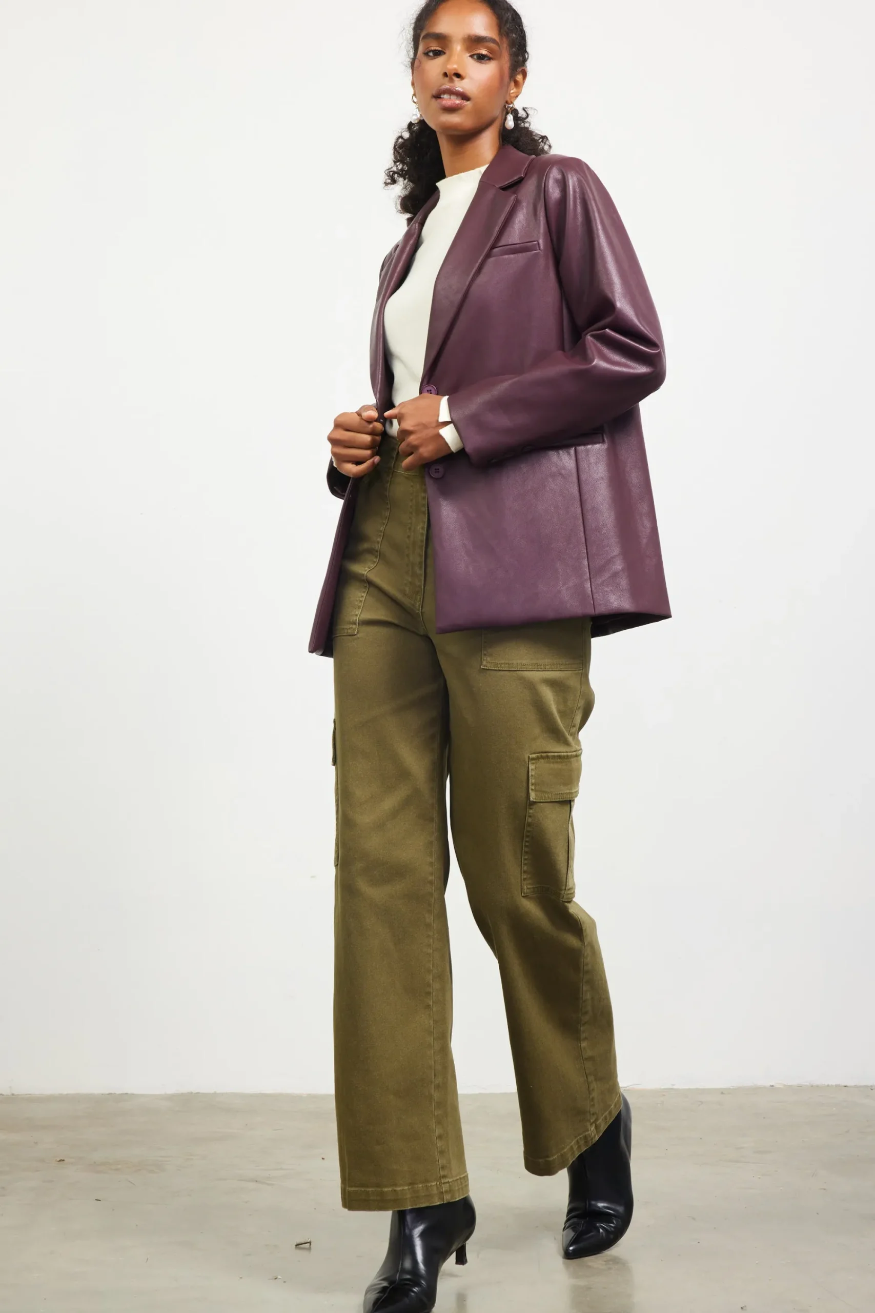 SKIES ARE BLUE Faux Leather Tailored Blazer* Outerwear|Blazers