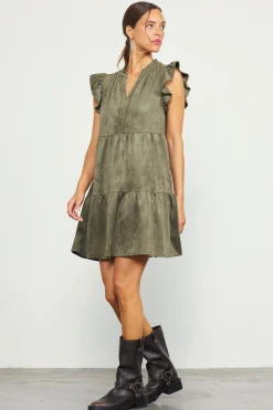SKIES ARE BLUE Faux Suede Tiered Mini Dress* Mini Dresses