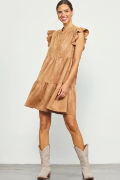 SKIES ARE BLUE Faux Suede Tiered Mini Dress* Mini Dresses