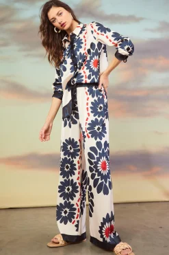 SKIES ARE BLUE Floral Print Elastic Waistband Pants* Pants