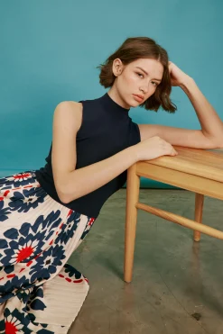 SKIES ARE BLUE Floral Print Mixed Media Dress* Midi Dresses