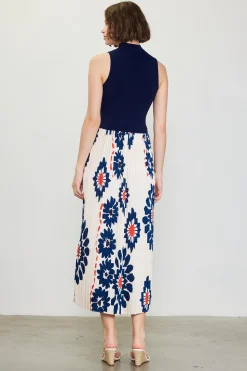 SKIES ARE BLUE Floral Print Mixed Media Dress* Midi Dresses