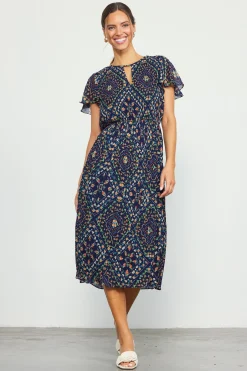SKIES ARE BLUE Floral Print Pleated Midi Dress* Midi Dresses