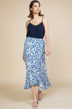 SKIES ARE BLUE Floral Print Ruffled Wrap Skirt* Skirts