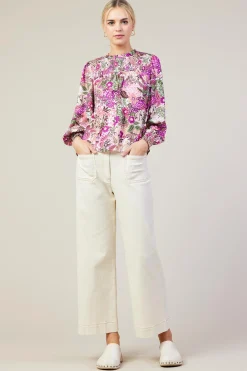 SKIES ARE BLUE Floral Print Smocked Neckline Blouse* Blouses|Long Sleeve Tops