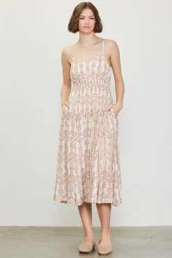 SKIES ARE BLUE Floral Print Smocked Waist Dress* Midi Dresses