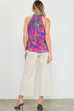 SKIES ARE BLUE Floral Print Twisted Halter Top* Sleeveless Tops