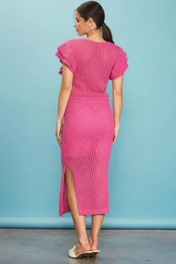 SKIES ARE BLUE Flutter Sleeve Crochet Sweater* Short Sleeve Tops|Sweaters