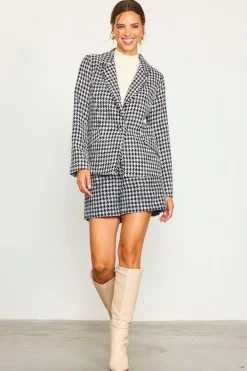 SKIES ARE BLUE Fringed Houndstooth Blazer* Blazers