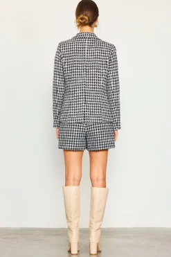 SKIES ARE BLUE Fringed Houndstooth Blazer* Blazers
