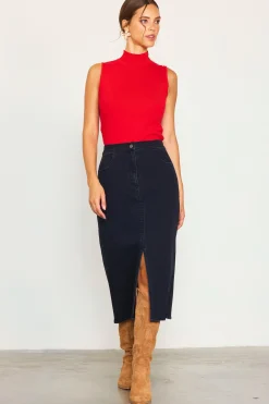 SKIES ARE BLUE Front Slit Maxi Denim Skirt* Skirts