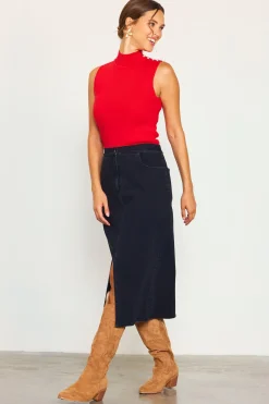 SKIES ARE BLUE Front Slit Maxi Denim Skirt* Skirts