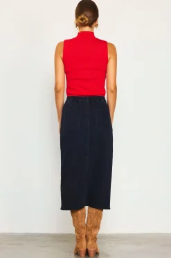 SKIES ARE BLUE Front Slit Maxi Denim Skirt* Skirts