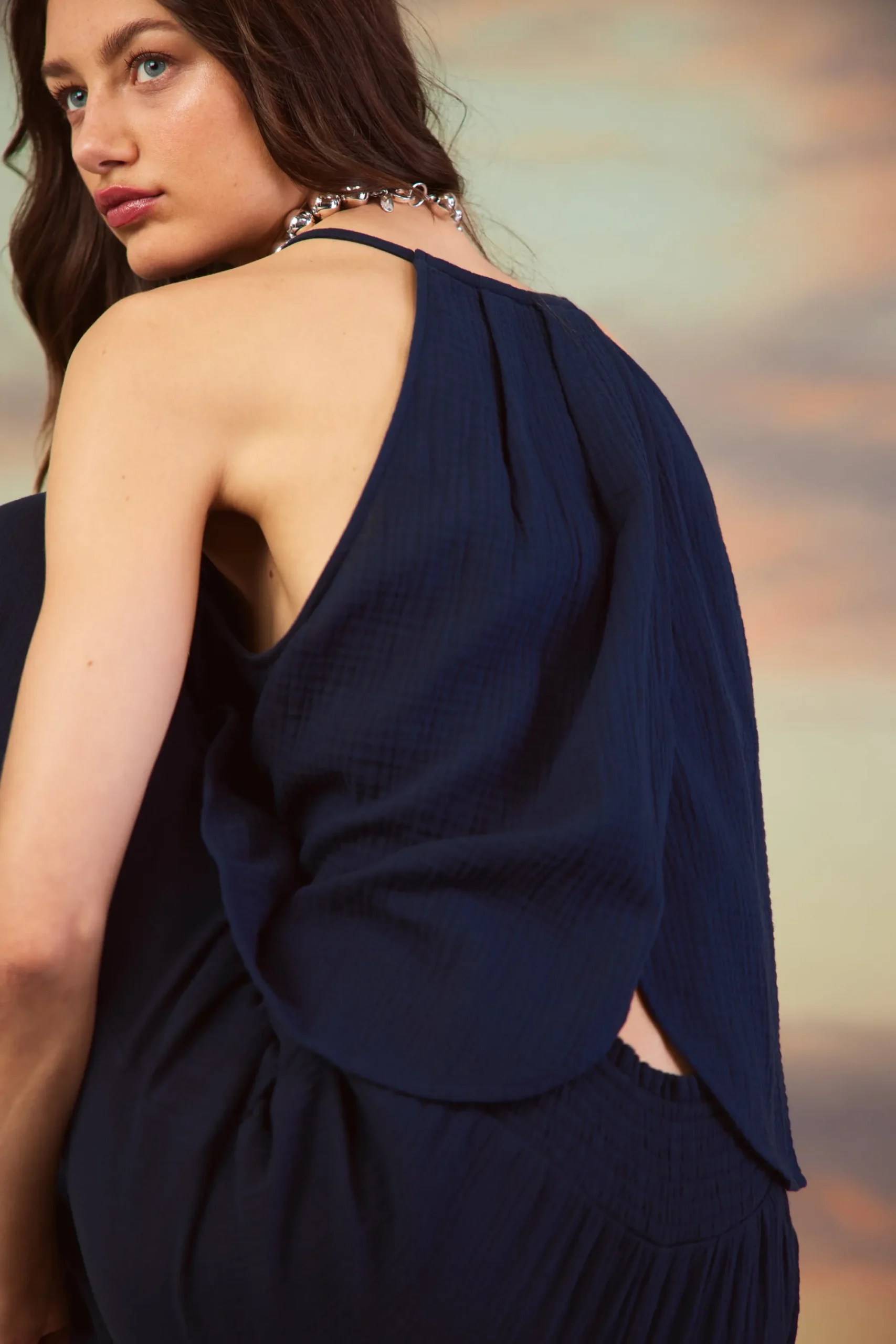 SKIES ARE BLUE Gaia Tulip Back Halter Top* Sleeveless Tops