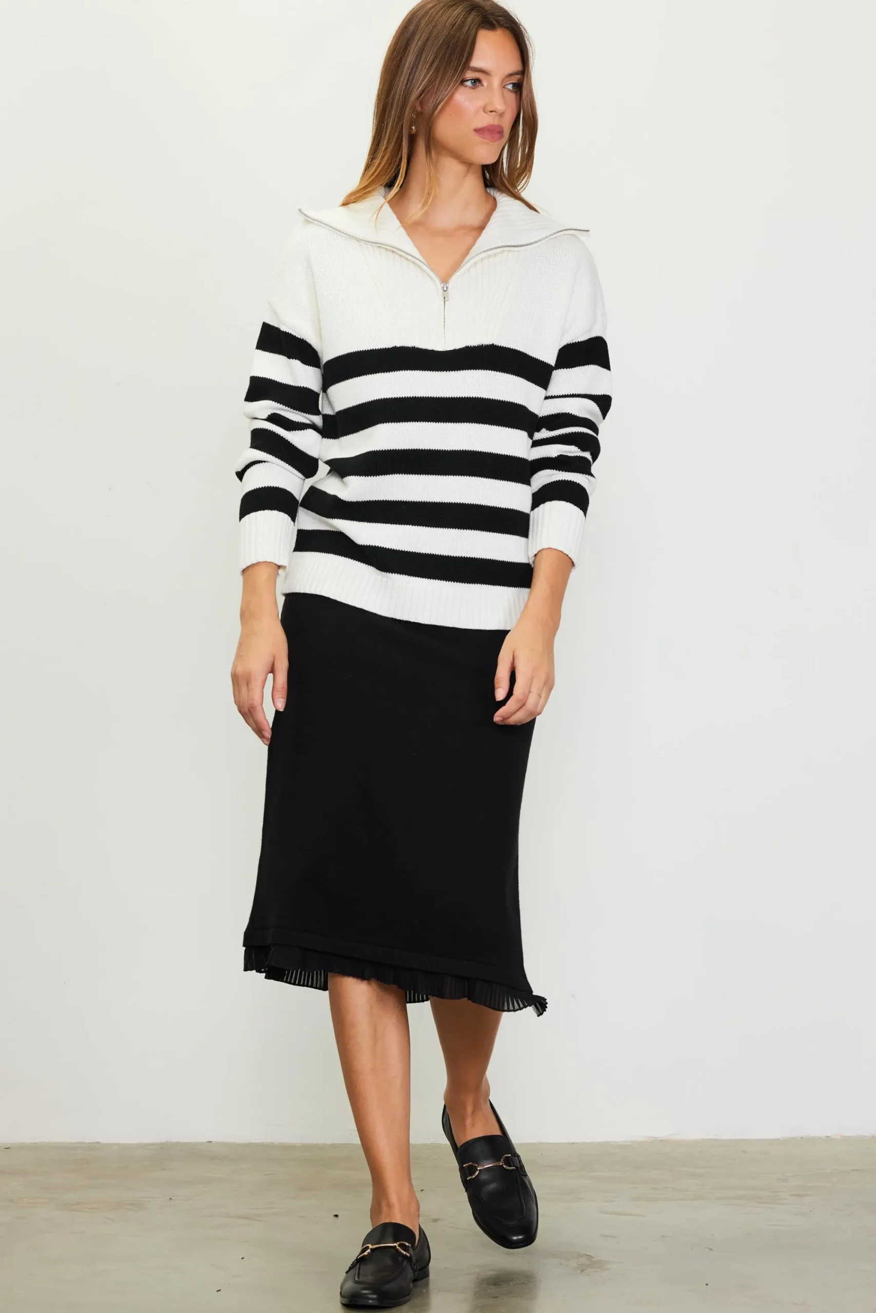 SKIES ARE BLUE Half-Zip Striped Sweater* Sweaters