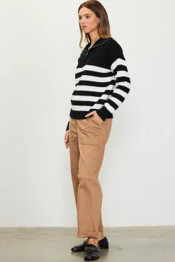 SKIES ARE BLUE Half-Zip Striped Sweater* Sweaters