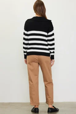 SKIES ARE BLUE Half-Zip Striped Sweater* Sweaters