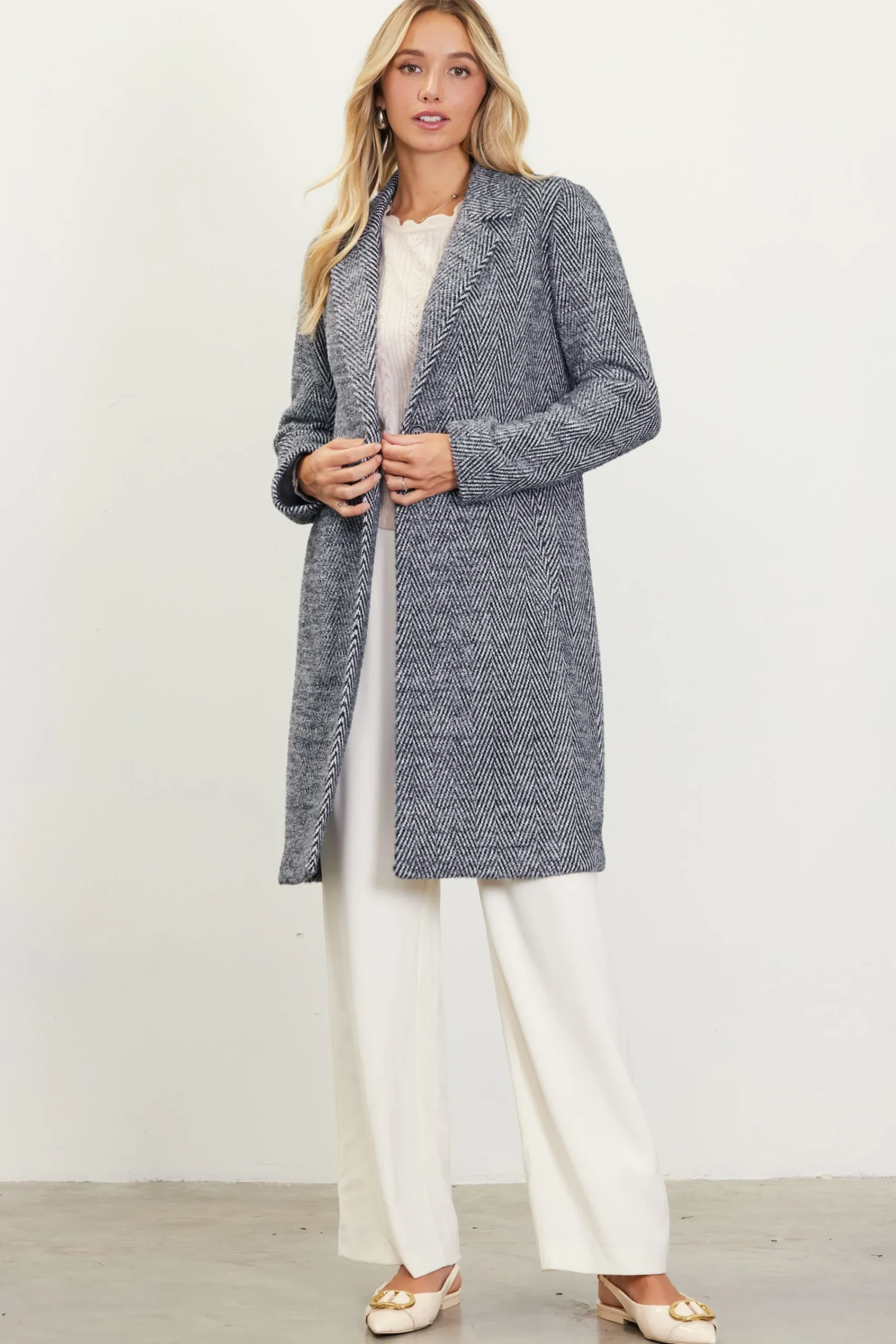 SKIES ARE BLUE Herringbone Single Button Coat* Outerwear