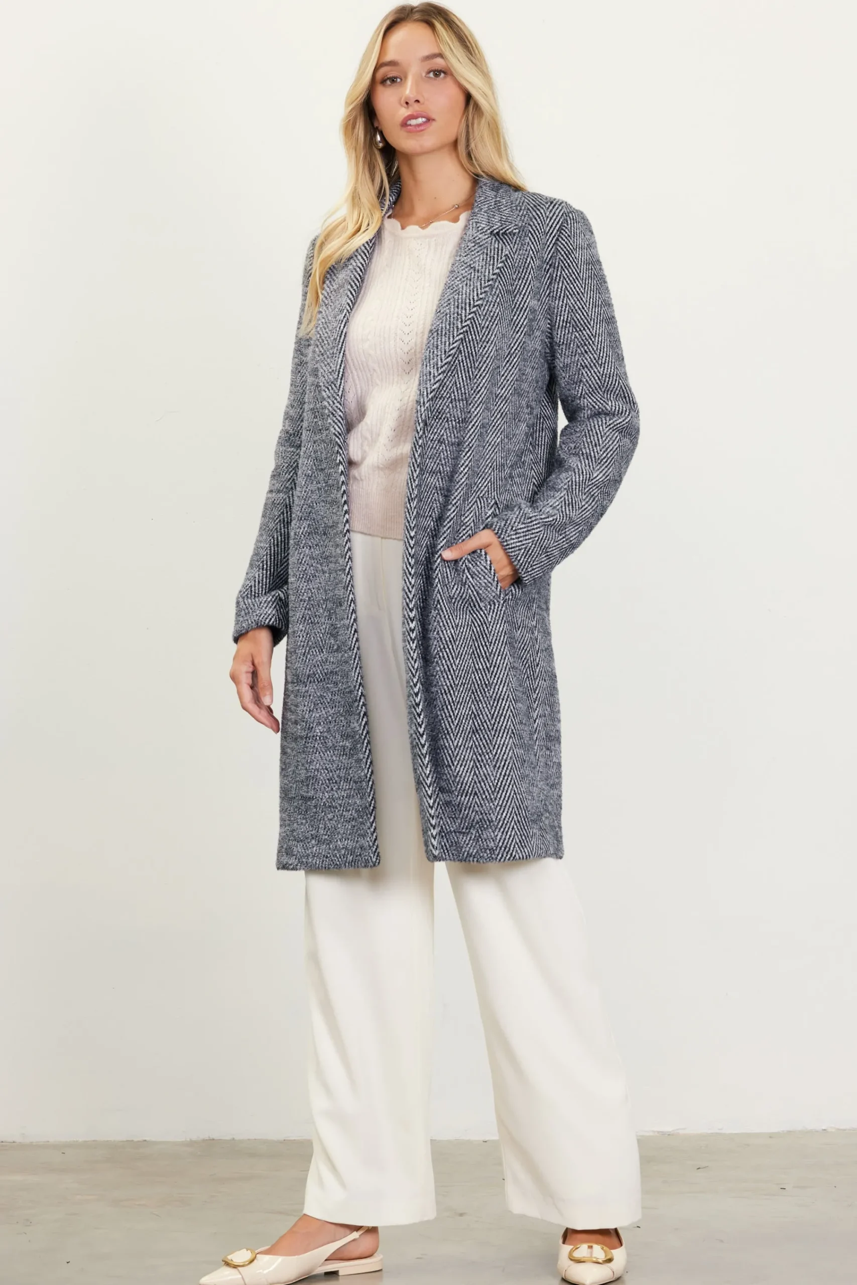 SKIES ARE BLUE Herringbone Single Button Coat* Outerwear
