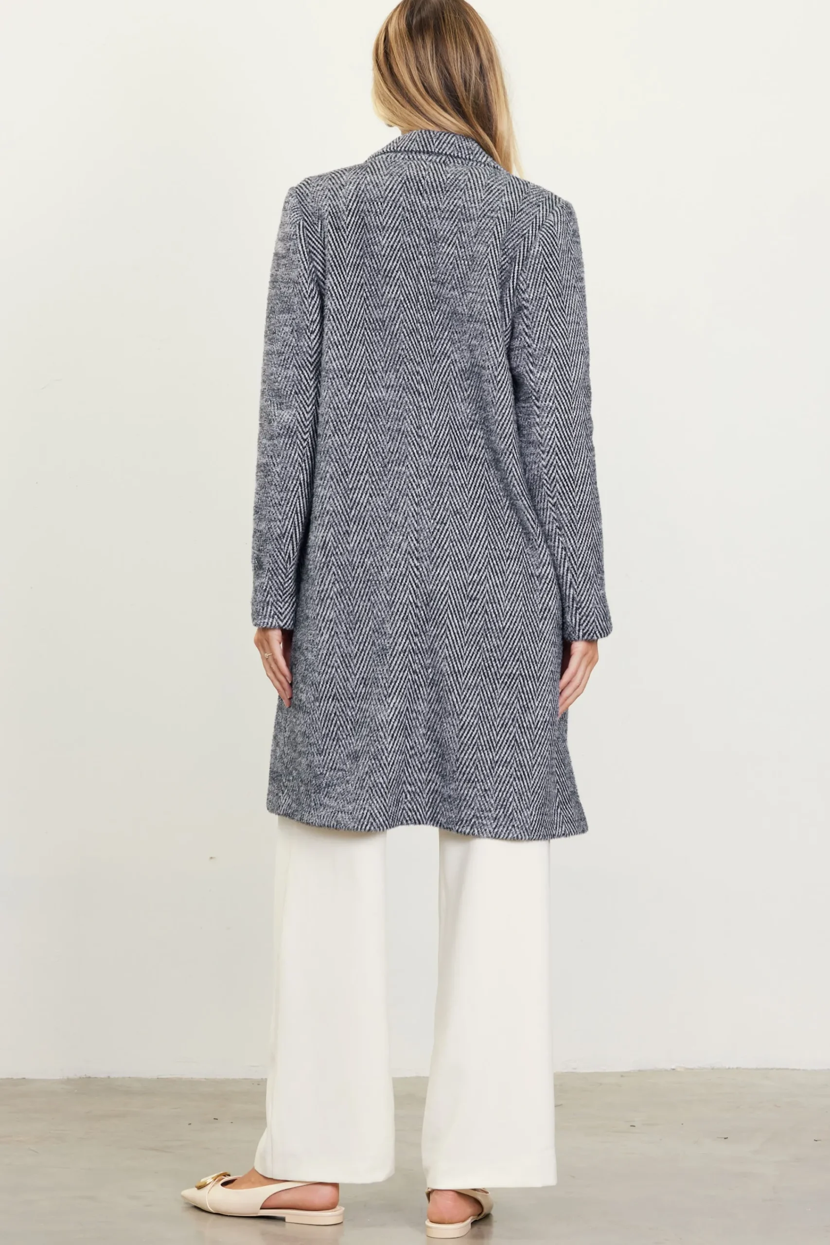 SKIES ARE BLUE Herringbone Single Button Coat* Outerwear