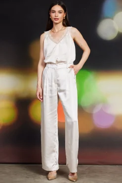 SKIES ARE BLUE High Waisted Satin Straight Leg Pant* Pants