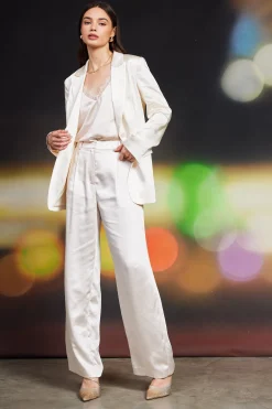 SKIES ARE BLUE High Waisted Satin Straight Leg Pant* Pants