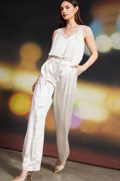 SKIES ARE BLUE High Waisted Satin Straight Leg Pant* Pants