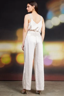 SKIES ARE BLUE High Waisted Satin Straight Leg Pant* Pants