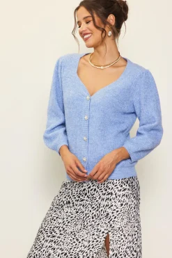 SKIES ARE BLUE Jewelry Button Puff Sleeve Cardigan* Sweaters