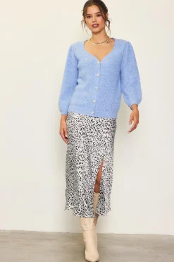 SKIES ARE BLUE Jewelry Button Puff Sleeve Cardigan* Sweaters