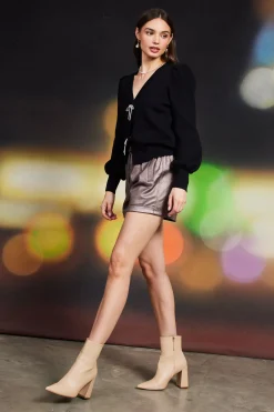 SKIES ARE BLUE Kaira Ribbon Detail Puff Sleeve Cardigan* Sweaters