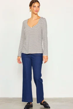 SKIES ARE BLUE Knit Striped Longsleeve Top* Long Sleeve Tops