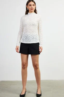 SKIES ARE BLUE Lace Mock Neck Top* Long Sleeve Tops