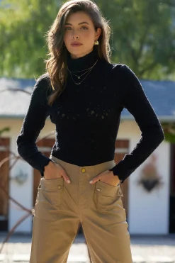 SKIES ARE BLUE Lace Mock Neck Top* Long Sleeve Tops