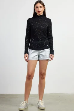 SKIES ARE BLUE Lace Mock Neck Top* Long Sleeve Tops