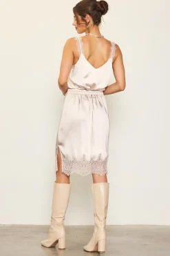 SKIES ARE BLUE Lace Trim Satin Midi Skirt* Skirts