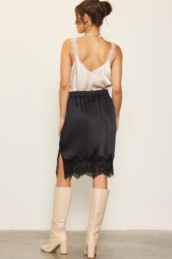 SKIES ARE BLUE Lace Trim Satin Midi Skirt* Skirts