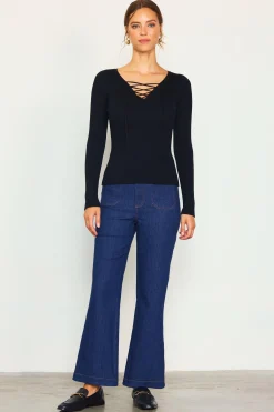 SKIES ARE BLUE Laced Up Long Sleeve Knit Top* Long Sleeve Tops