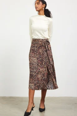 SKIES ARE BLUE Leopard Print Pleated Midi Skirt* Skirts