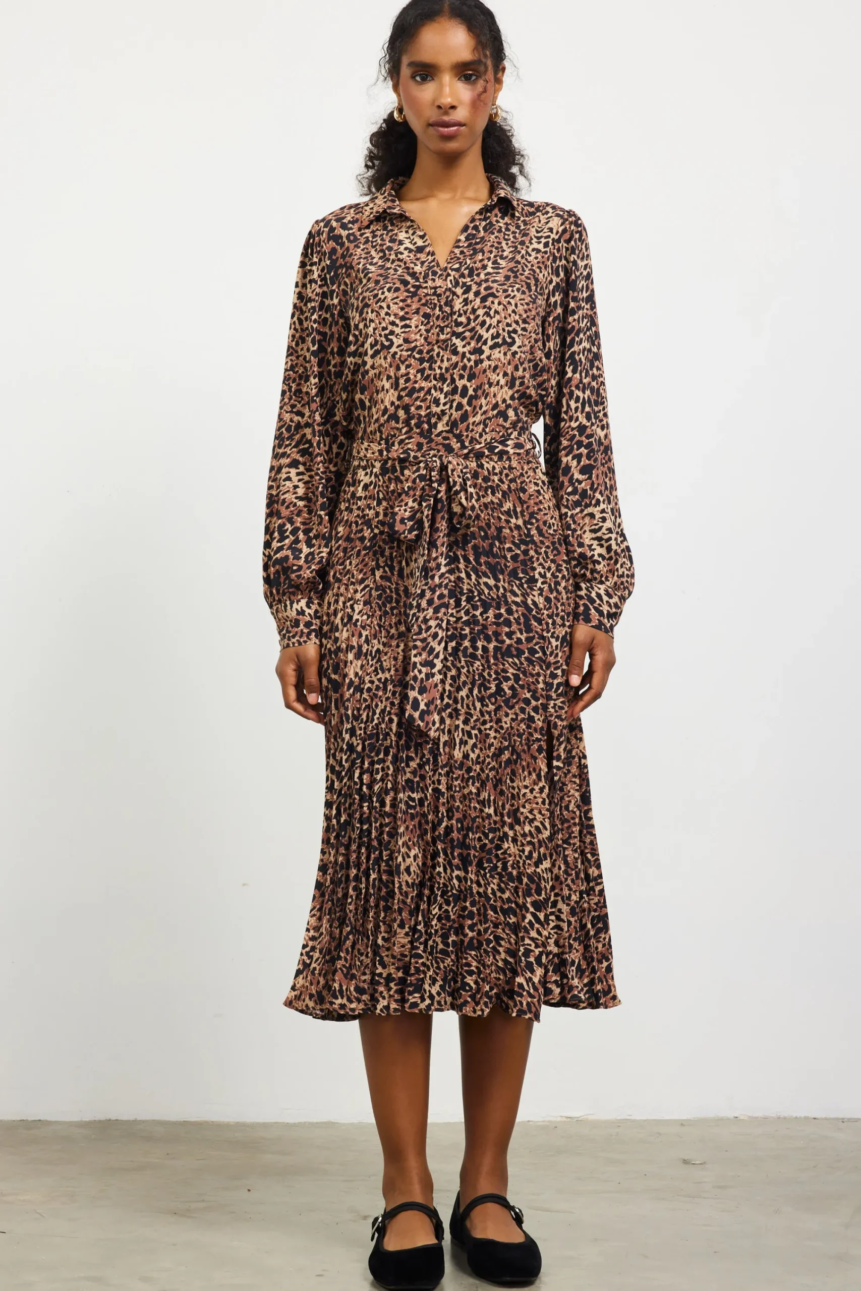 SKIES ARE BLUE Leopard Print Shirt Midi Dress* Midi Dresses
