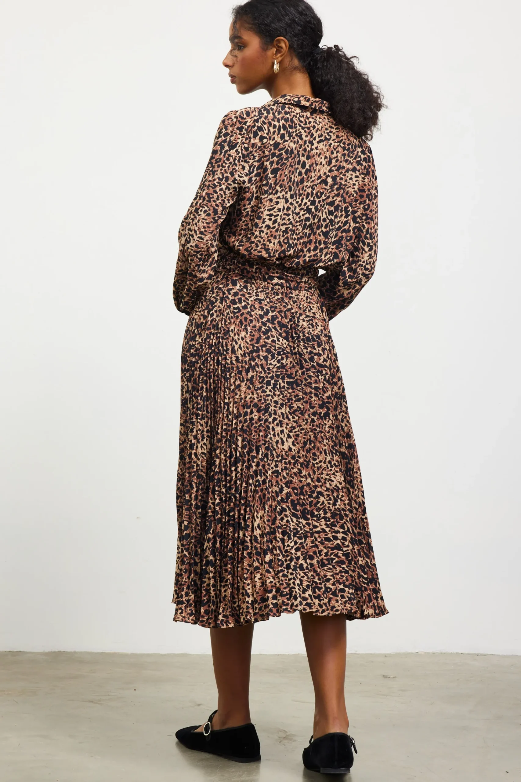 SKIES ARE BLUE Leopard Print Shirt Midi Dress* Midi Dresses