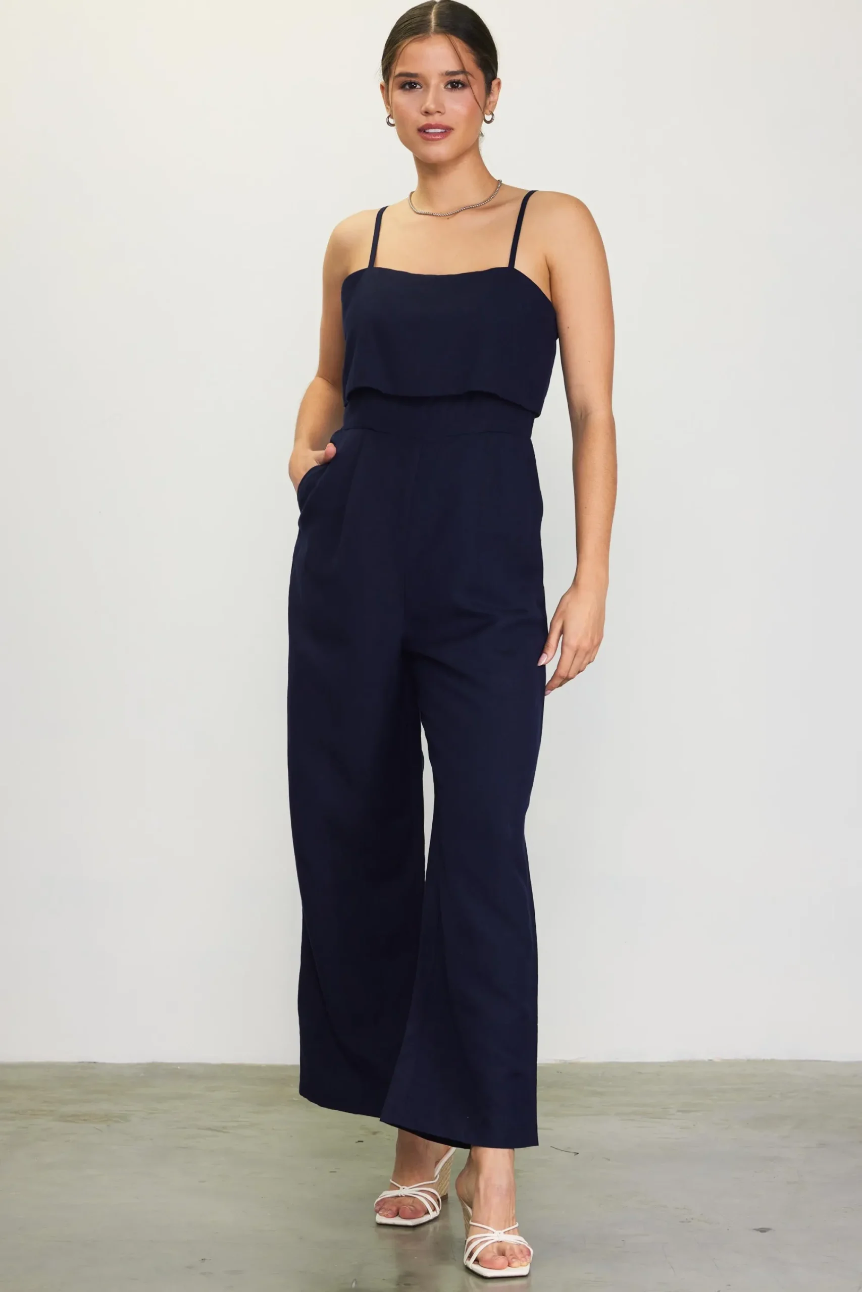 SKIES ARE BLUE Linen Blend Shoulder Strap Jumpsuit* Jumpsuits