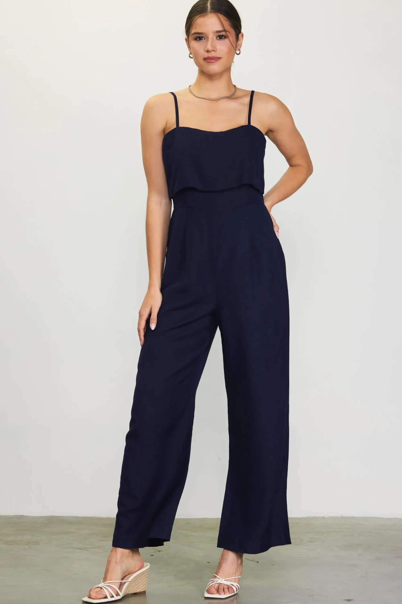 SKIES ARE BLUE Linen Blend Shoulder Strap Jumpsuit* Jumpsuits