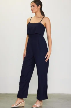SKIES ARE BLUE Linen Blend Shoulder Strap Jumpsuit* Jumpsuits