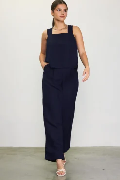 SKIES ARE BLUE Linen Blend Square Neck Tank Top* Sleeveless Tops