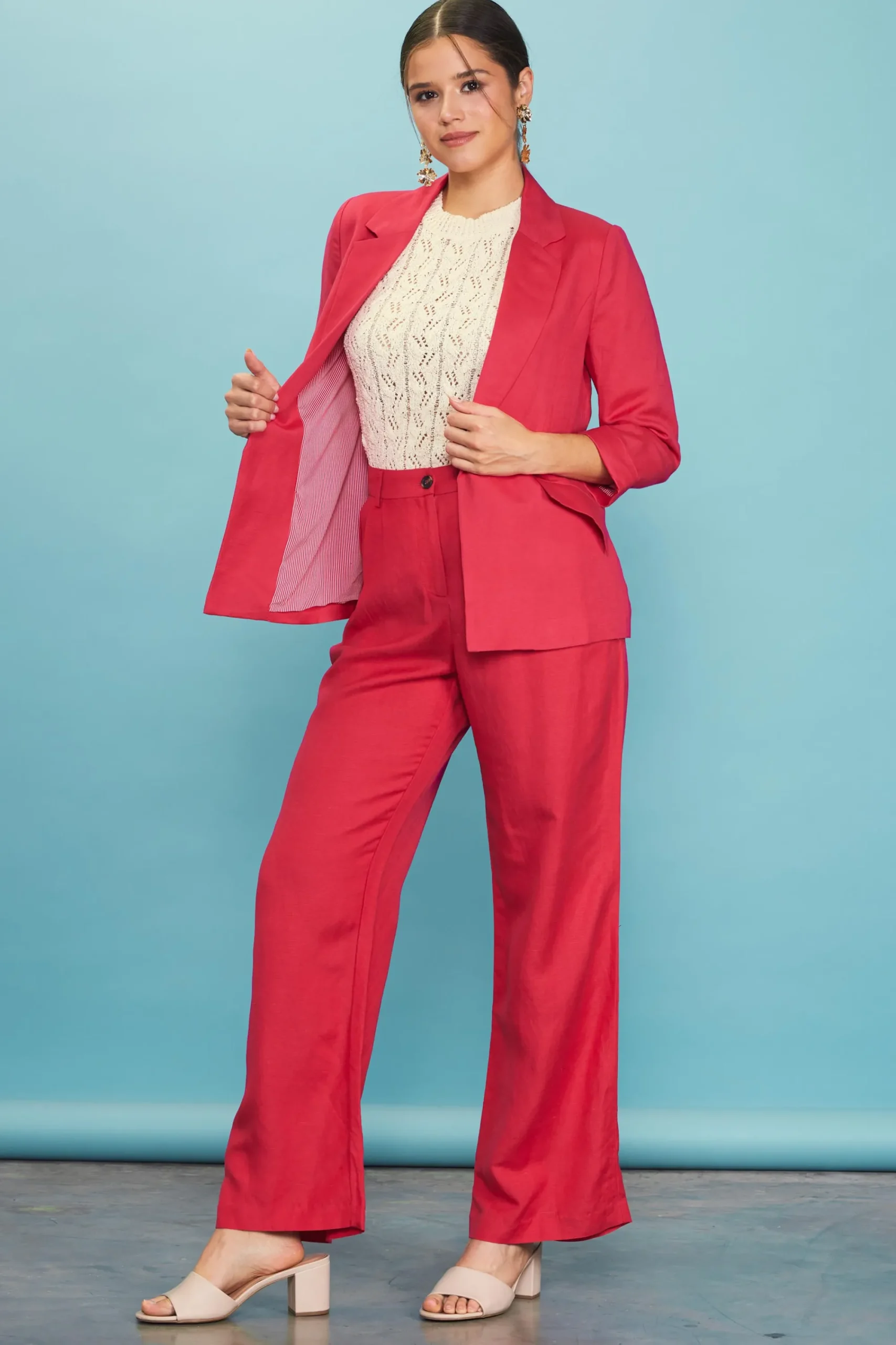 SKIES ARE BLUE Linen Blend Three-Quarter Sleeve Blazer* Blazers